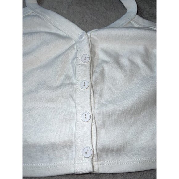 NWT URBAN OUTFITTERS Drew Button Down White Side Stripe Crop Halter Top - Picture 3 of 7